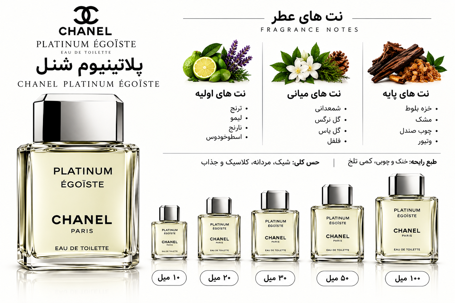 عطر شنل پلاتینیوم ✅️حجم شیشه ۱۰میل تا۱۰۰میل